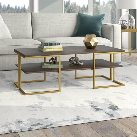 HUDSON & CANAL 45 in. Pike Rectangular Coffee Table Brass & Alder Brown CT1531